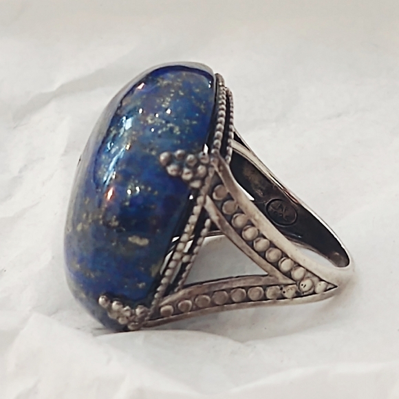 Vintage HUGE Lapis Lazuli Ring set in Sterling Silver- 8.5 - Picture 4 of 8